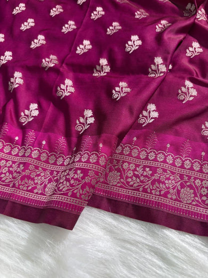 Magenta Pink Floral Motifs Mashru Silk Saree