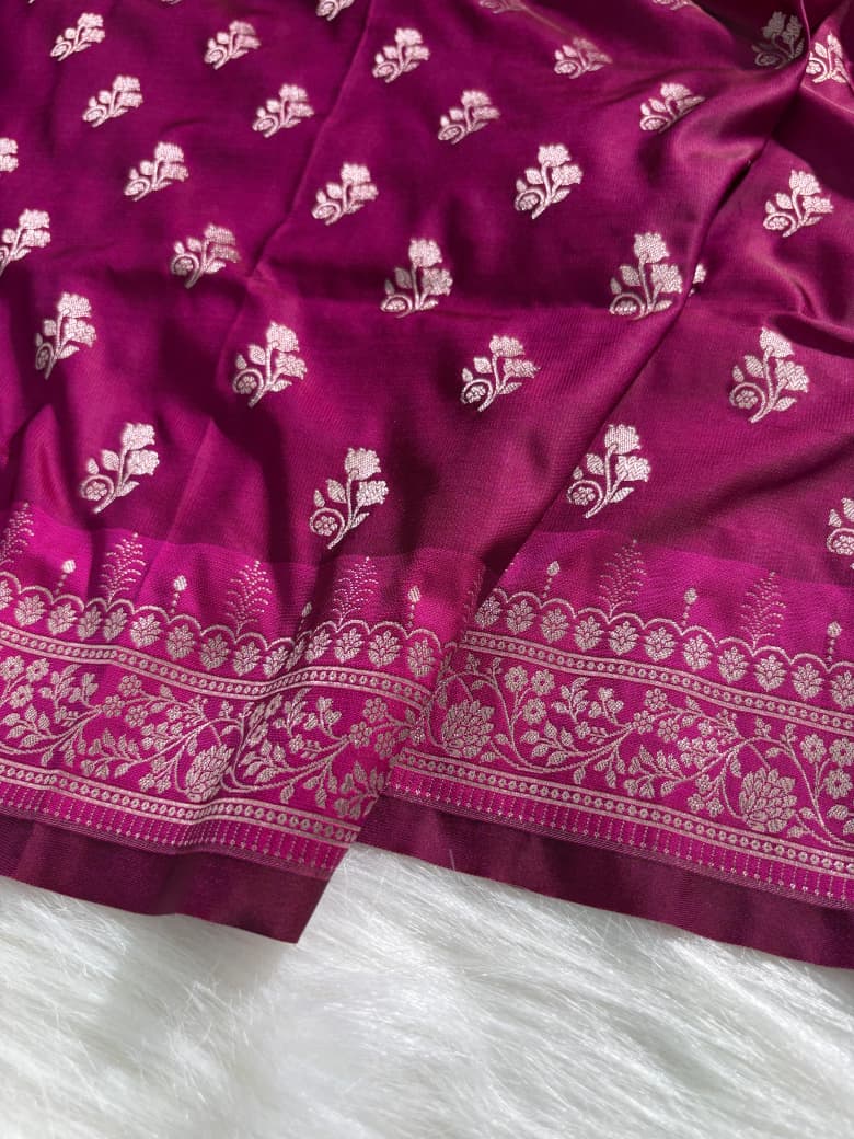 Magenta Pink Floral Motifs Mashru Silk Saree