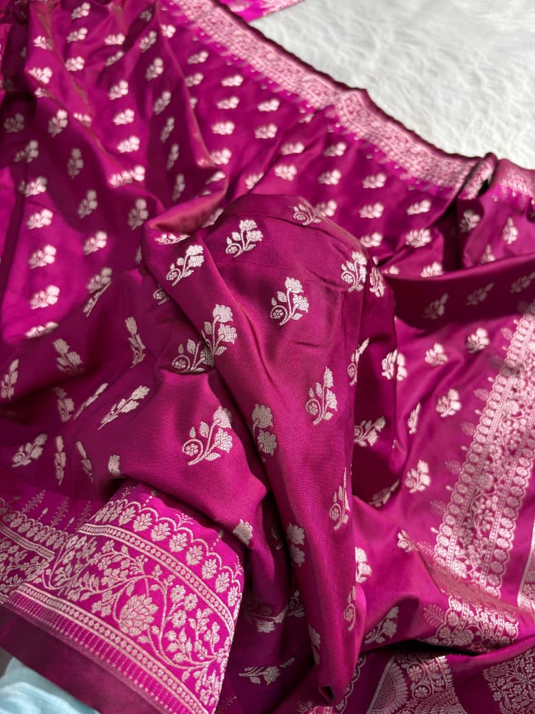 Magenta Pink Floral Motifs Mashru Silk Saree