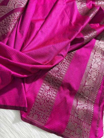Magenta Pink Floral Motifs Mashru Silk Saree