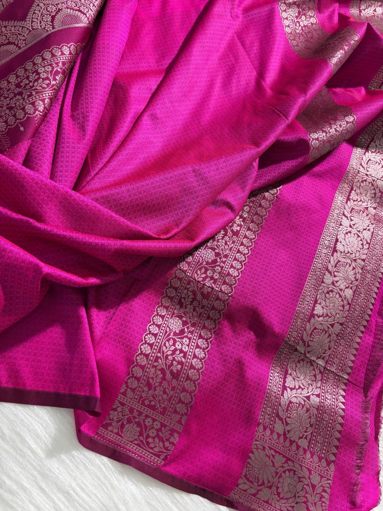 Magenta Pink Floral Motifs Mashru Silk Saree