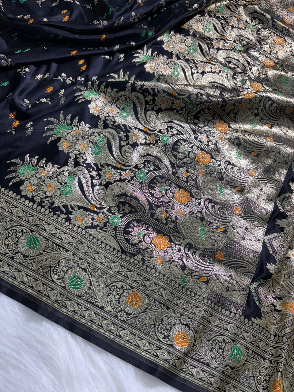 Black Floral Minakari Mashru Silk Saree