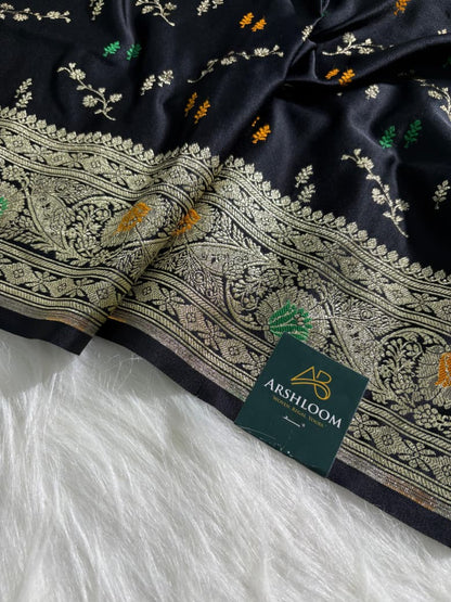 Black Floral Minakari Mashru Silk Saree