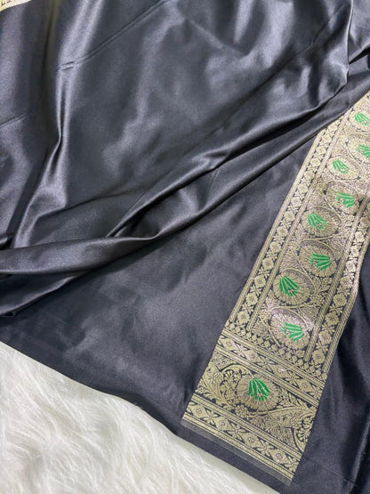 Black Floral Minakari Mashru Silk Saree