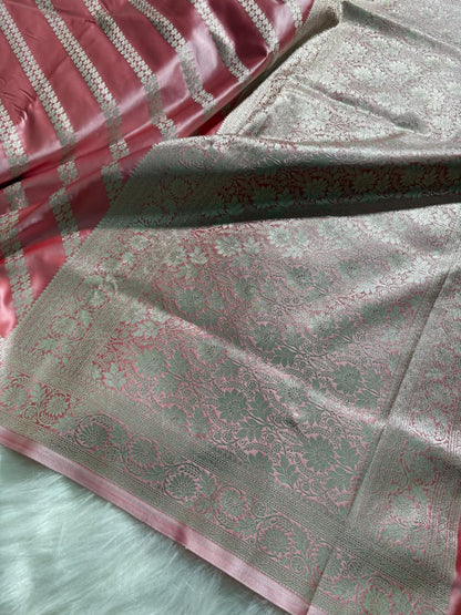 Dusty Baby Pink Cross Pattern Mashru Silk Saree