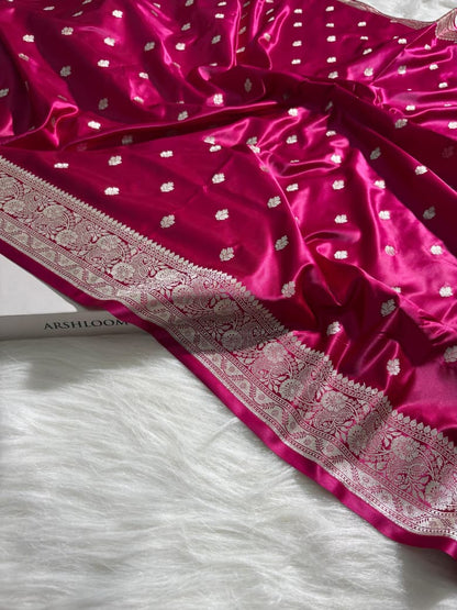 Rani Floral Booti Pattern Satin Katan Silk Saree