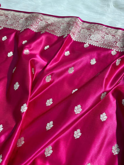 Rani Floral Booti Pattern Satin Katan Silk Saree