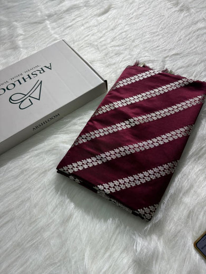 Wine Shade Cross Pattern Mashru Silk Saree