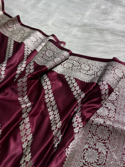 Wine Shade Cross Pattern Mashru Silk Saree