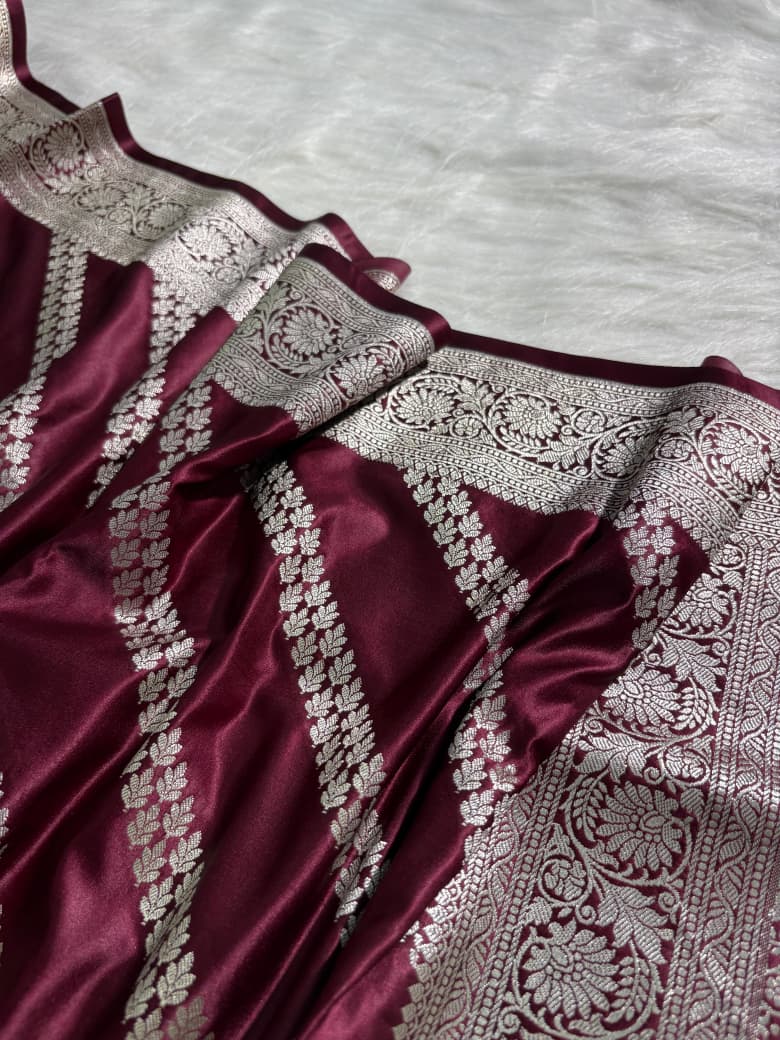 Wine Shade Cross Pattern Mashru Silk Saree