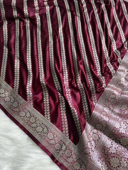 Wine Shade Cross Pattern Mashru Silk Saree