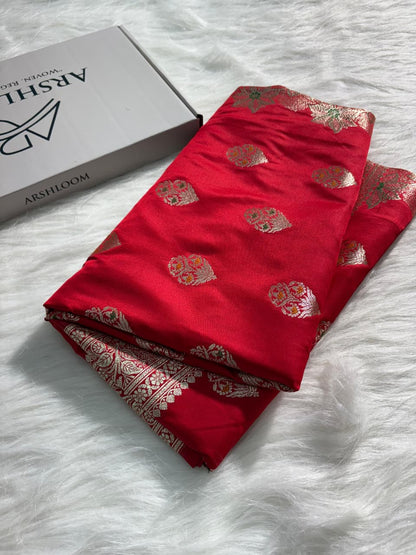 Minakari Boota Pattern Red Shade Mashru Silk Saree