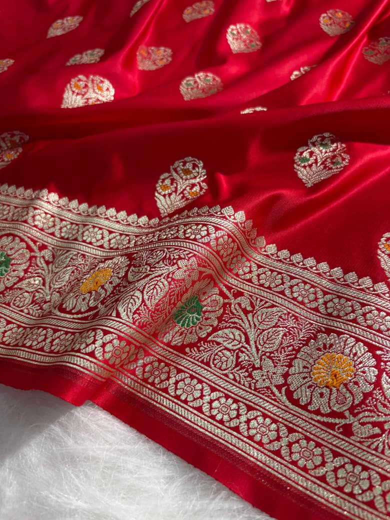 Minakari Boota Pattern Red Shade Mashru Silk Saree