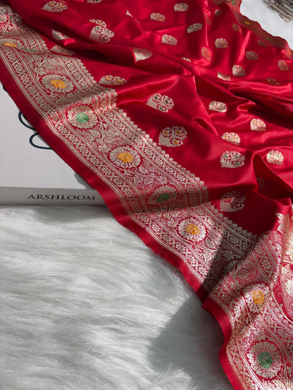 Minakari Boota Pattern Red Shade Mashru Silk Saree