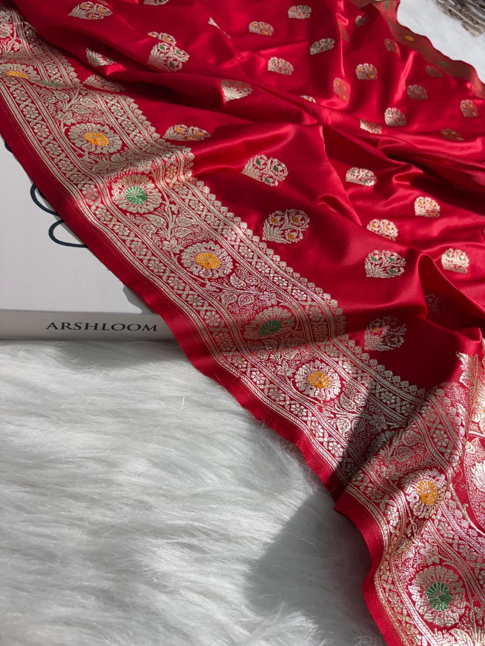 Minakari Boota Pattern Red Shade Mashru Silk Saree