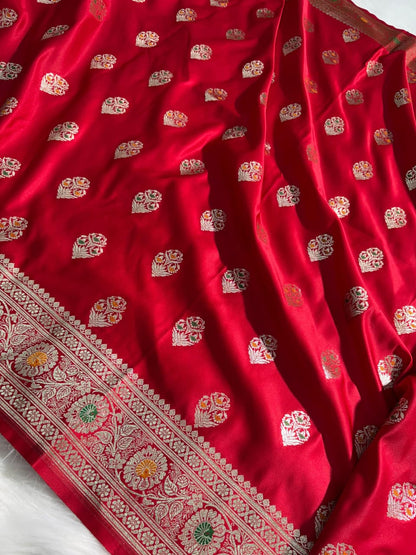 Minakari Boota Pattern Red Shade Mashru Silk Saree