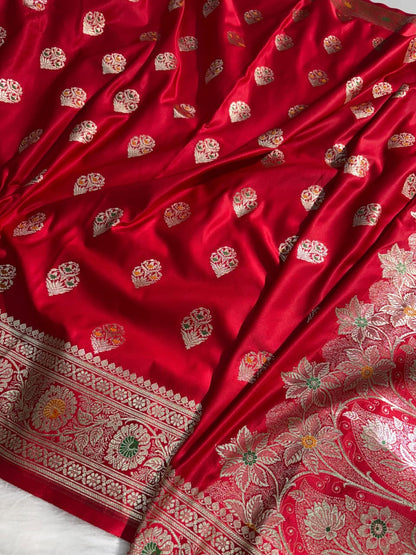 Minakari Boota Pattern Red Shade Mashru Silk Saree