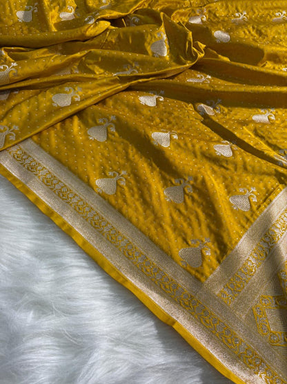 Banarasi Boota Pattern Mashru Silk Saree in Mustard Yellow Shade