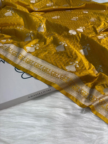 Banarasi Boota Pattern Mashru Silk Saree in Mustard Yellow Shade