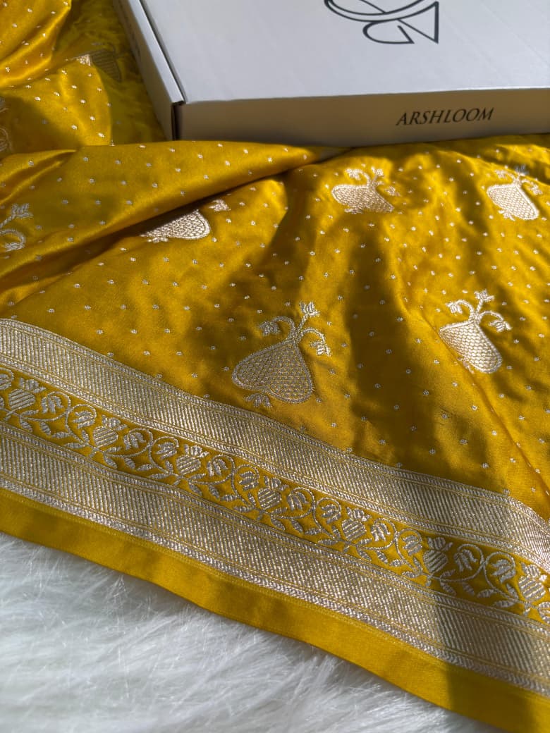 Banarasi Boota Pattern Mashru Silk Saree in Mustard Yellow Shade
