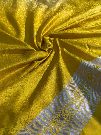 Banarasi Boota Pattern Mashru Silk Saree in Mustard Yellow Shade