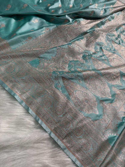 Sea Green Banarasi Floral Boota Mashru Silk Saree