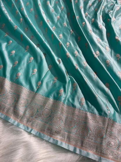 Sea Green Banarasi Floral Boota Mashru Silk Saree