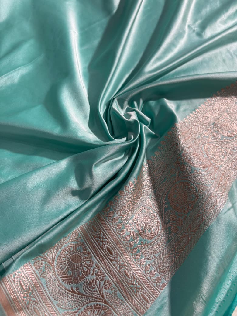 Sea Green Banarasi Floral Boota Mashru Silk Saree