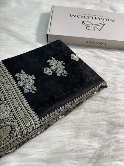 Black Banarasi Floral Boota Mashru Silk Saree