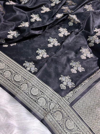 Black Banarasi Floral Boota Mashru Silk Saree