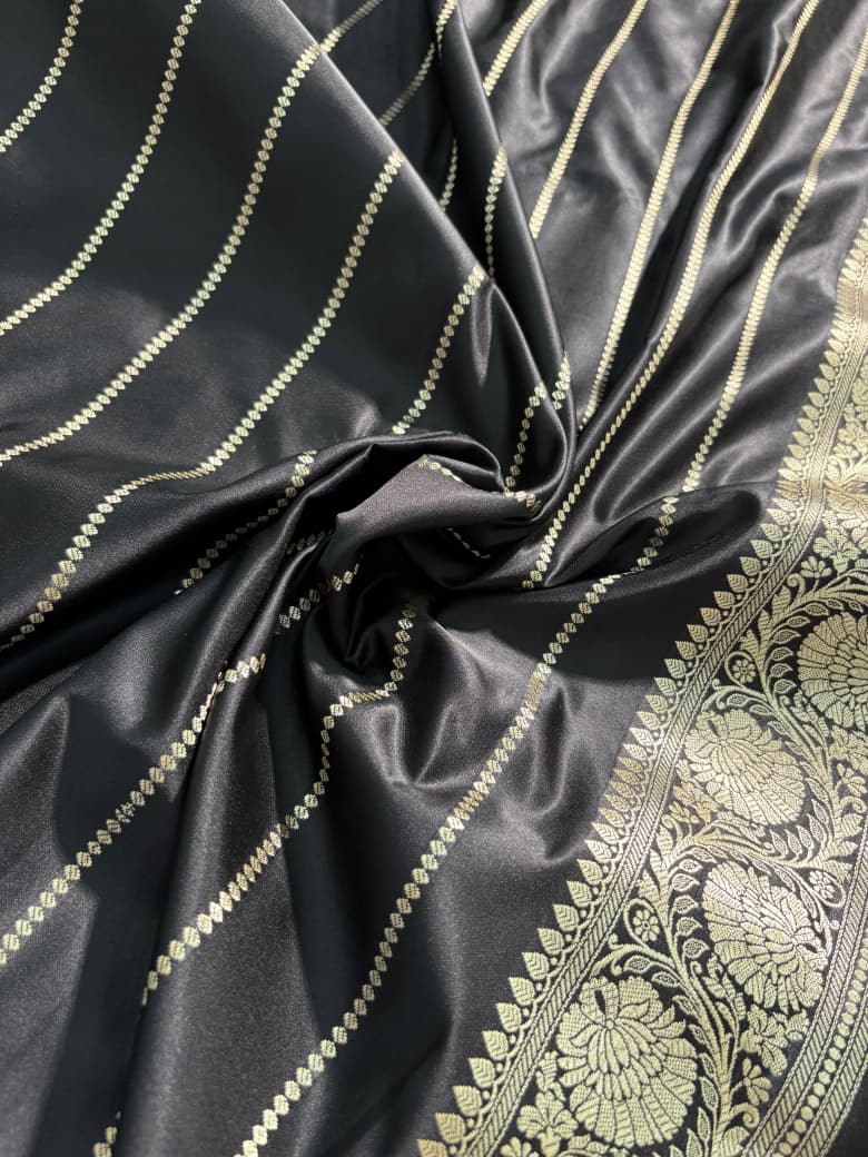 Black Banarasi Floral Boota Mashru Silk Saree