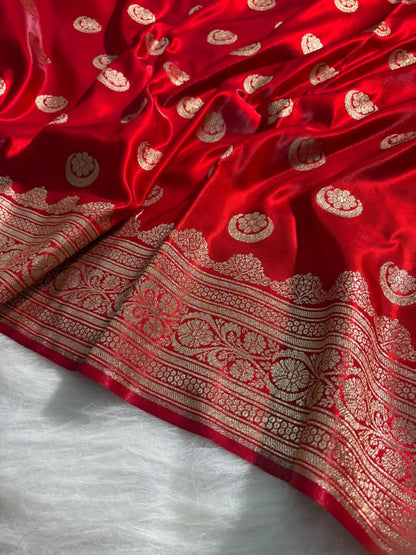 Red Chand Tara Satin Silk Saree