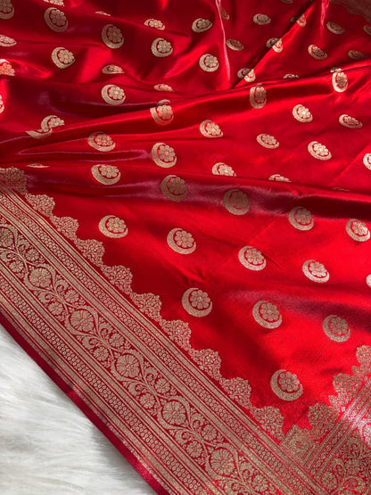 Red Chand Tara Satin Silk Saree