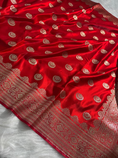 Red Chand Tara Satin Silk Saree