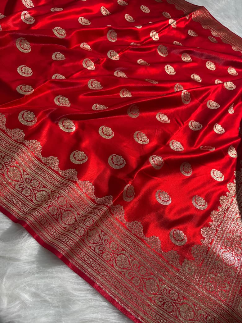 Red Chand Tara Satin Silk Saree