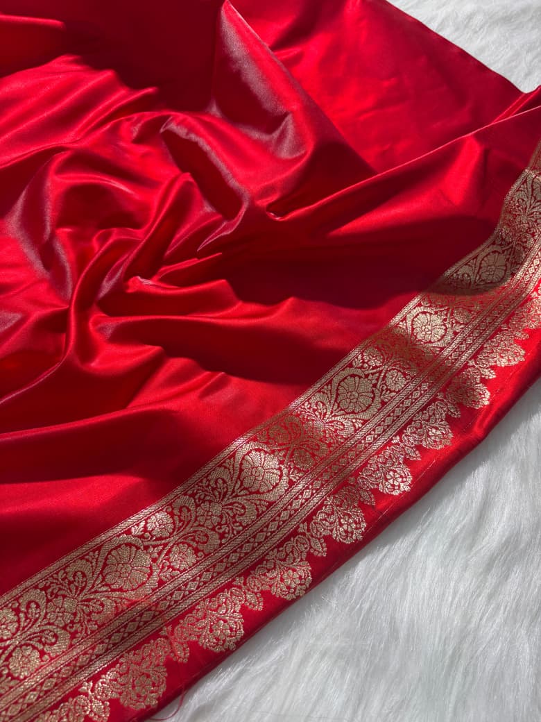 Red Chand Tara Satin Silk Saree