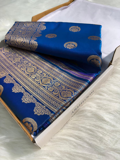 Royal Blue Chand Tara Satin Silk Saree