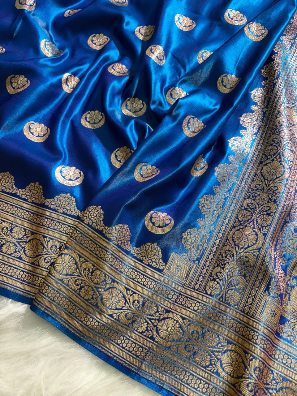Royal Blue Chand Tara Satin Silk Saree