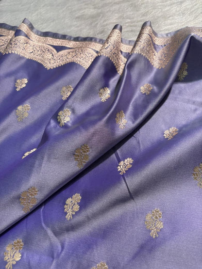 Lavender Floral Boota Scallop Border Mashru Silk Saree