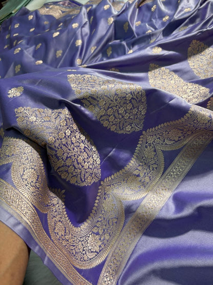 Lavender Floral Boota Scallop Border Mashru Silk Saree
