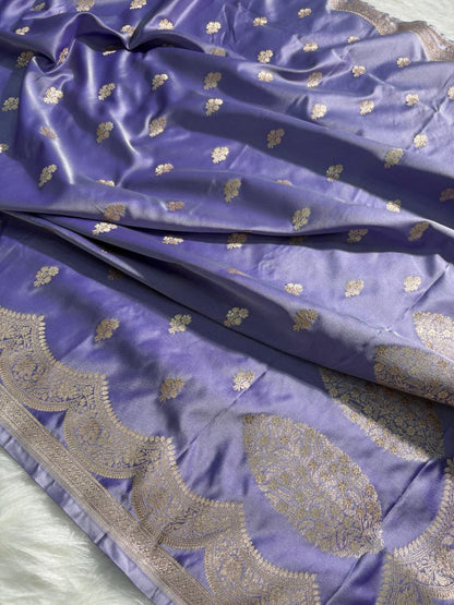 Lavender Floral Boota Scallop Border Mashru Silk Saree