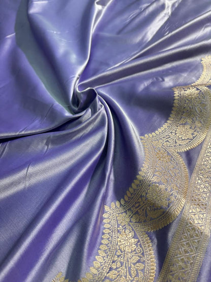 Lavender Floral Boota Scallop Border Mashru Silk Saree