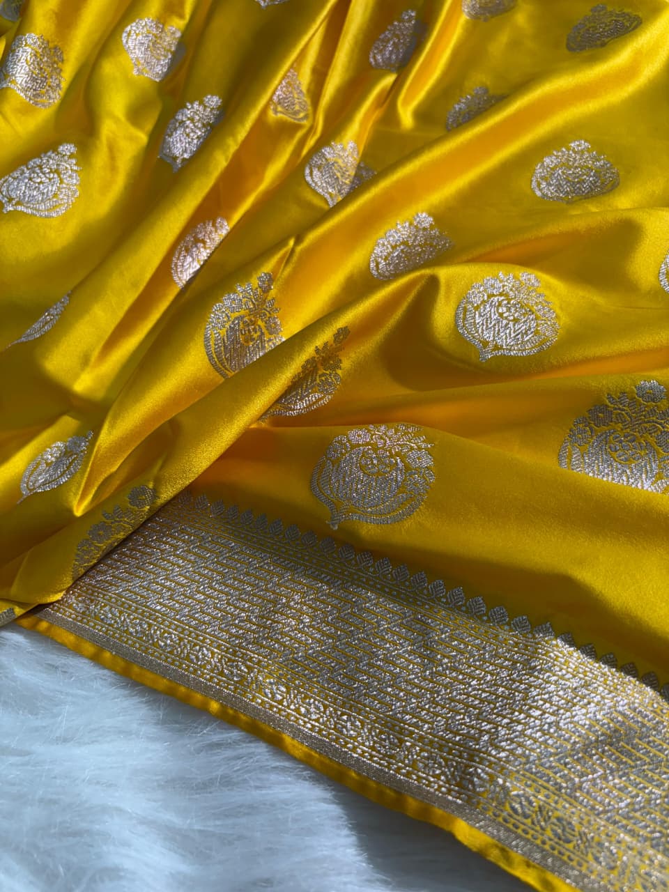 Yellow Shade Boota Pattern Mashru Silk Saree