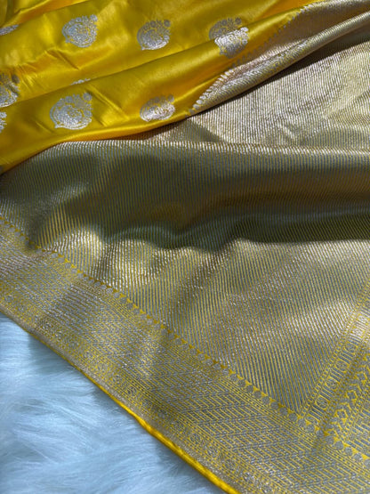 Yellow Shade Boota Pattern Mashru Silk Saree