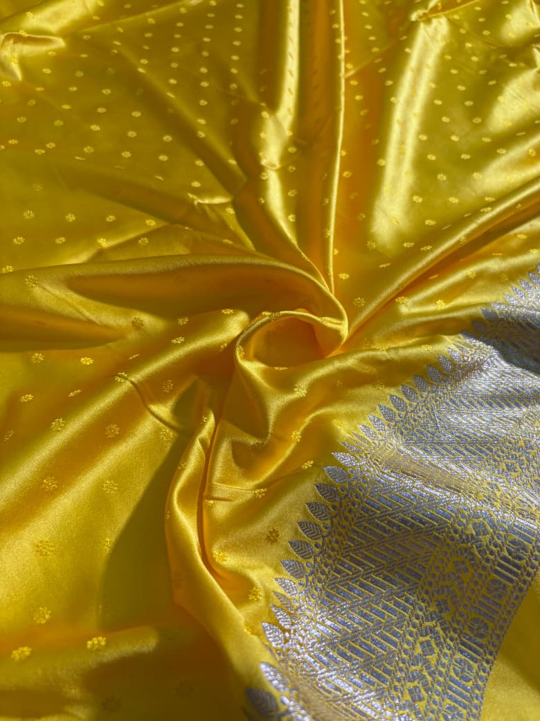 Yellow Shade Boota Pattern Mashru Silk Saree