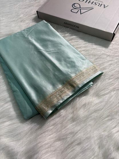 Mint Green Plain Mashru Silk Saree