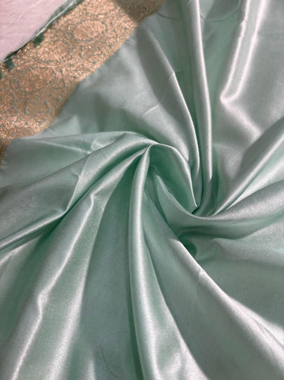 Mint Green Plain Mashru Silk Saree