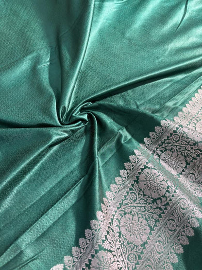 Banarasi Boota Pattern Satin Katan Silk Saree in Bottle Green Shade