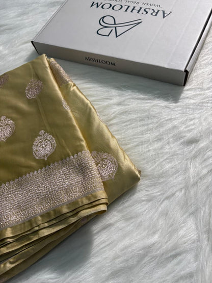 Lemon Mist Boota Satin Katan Silk Saree