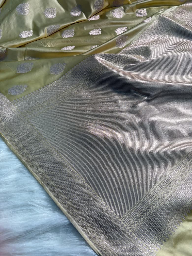 Lemon Mist Boota Satin Katan Silk Saree